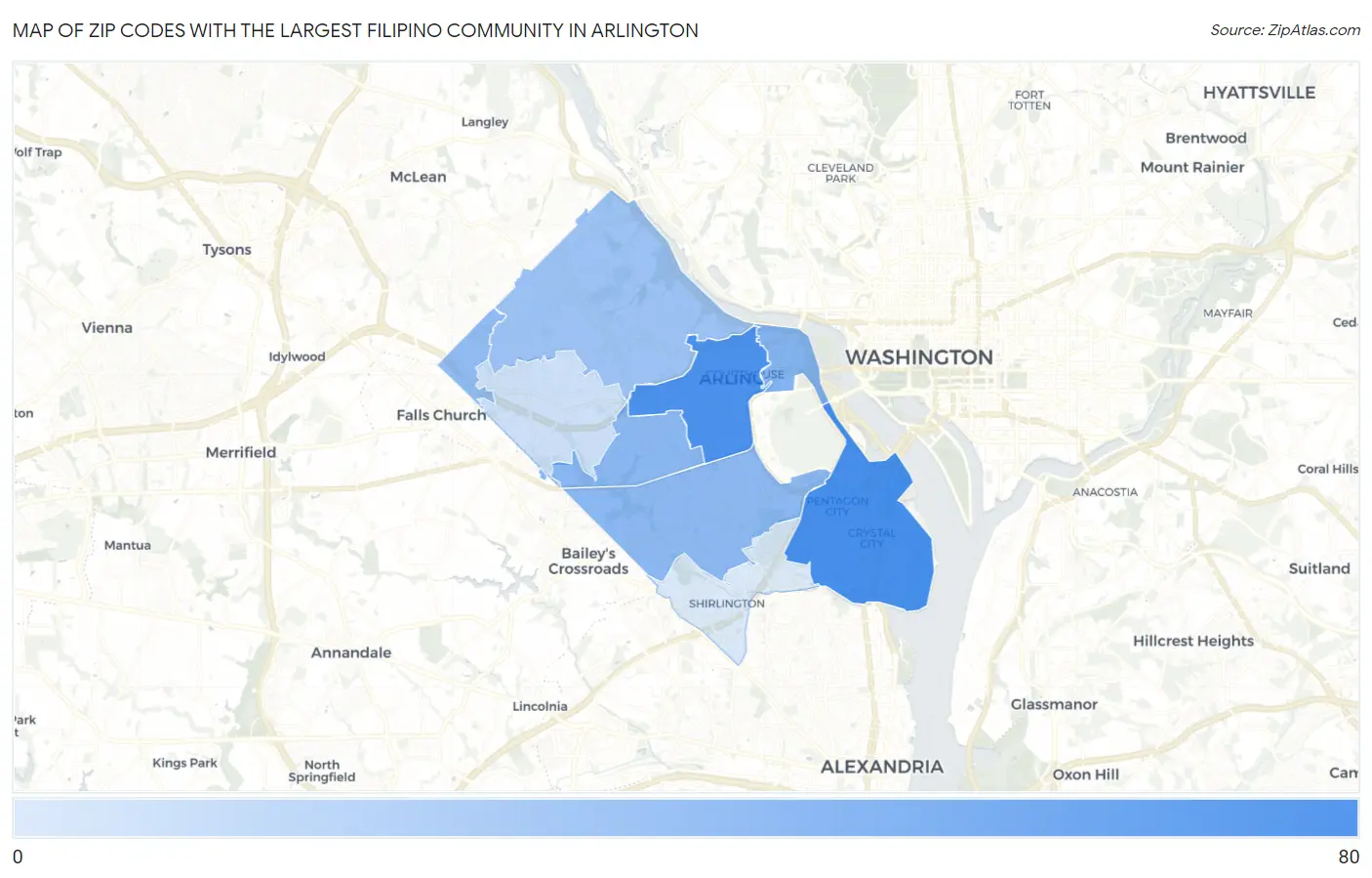 Zip Codes with the Largest Filipino Community in Arlington Map