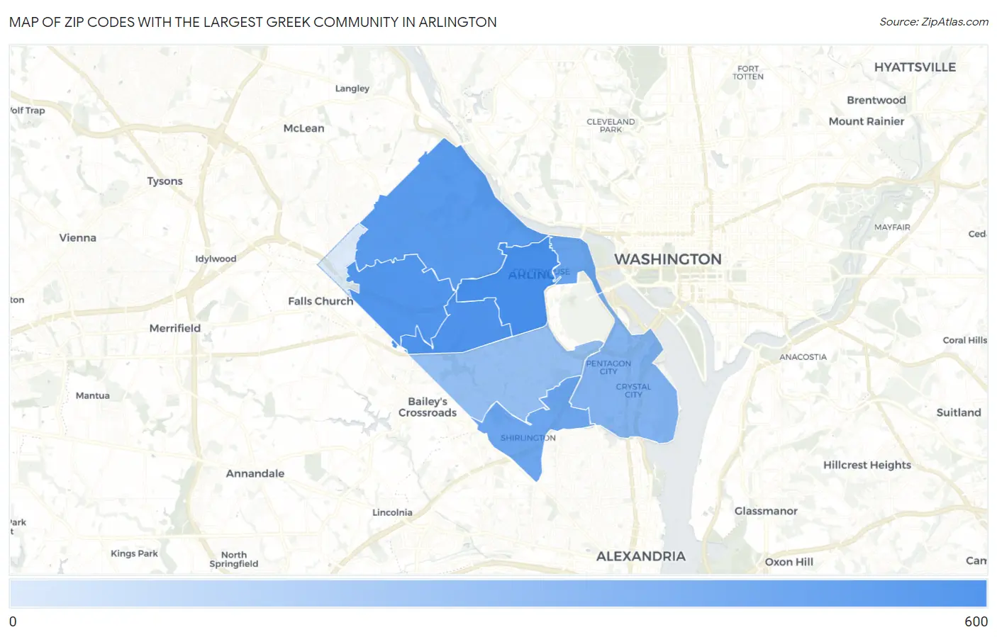 Zip Codes with the Largest Greek Community in Arlington Map