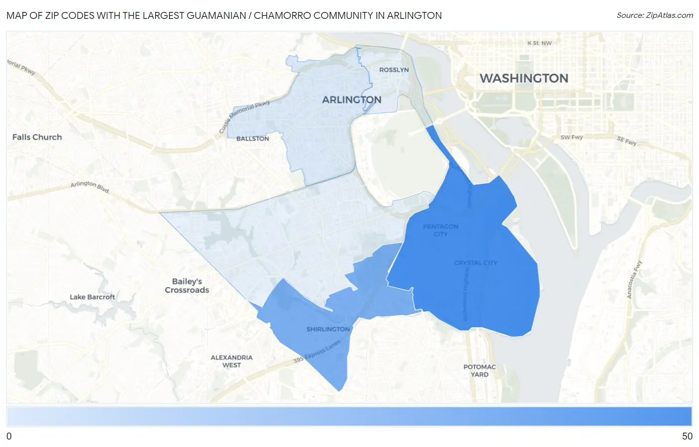 Zip Codes with the Largest Guamanian / Chamorro Community in Arlington Map
