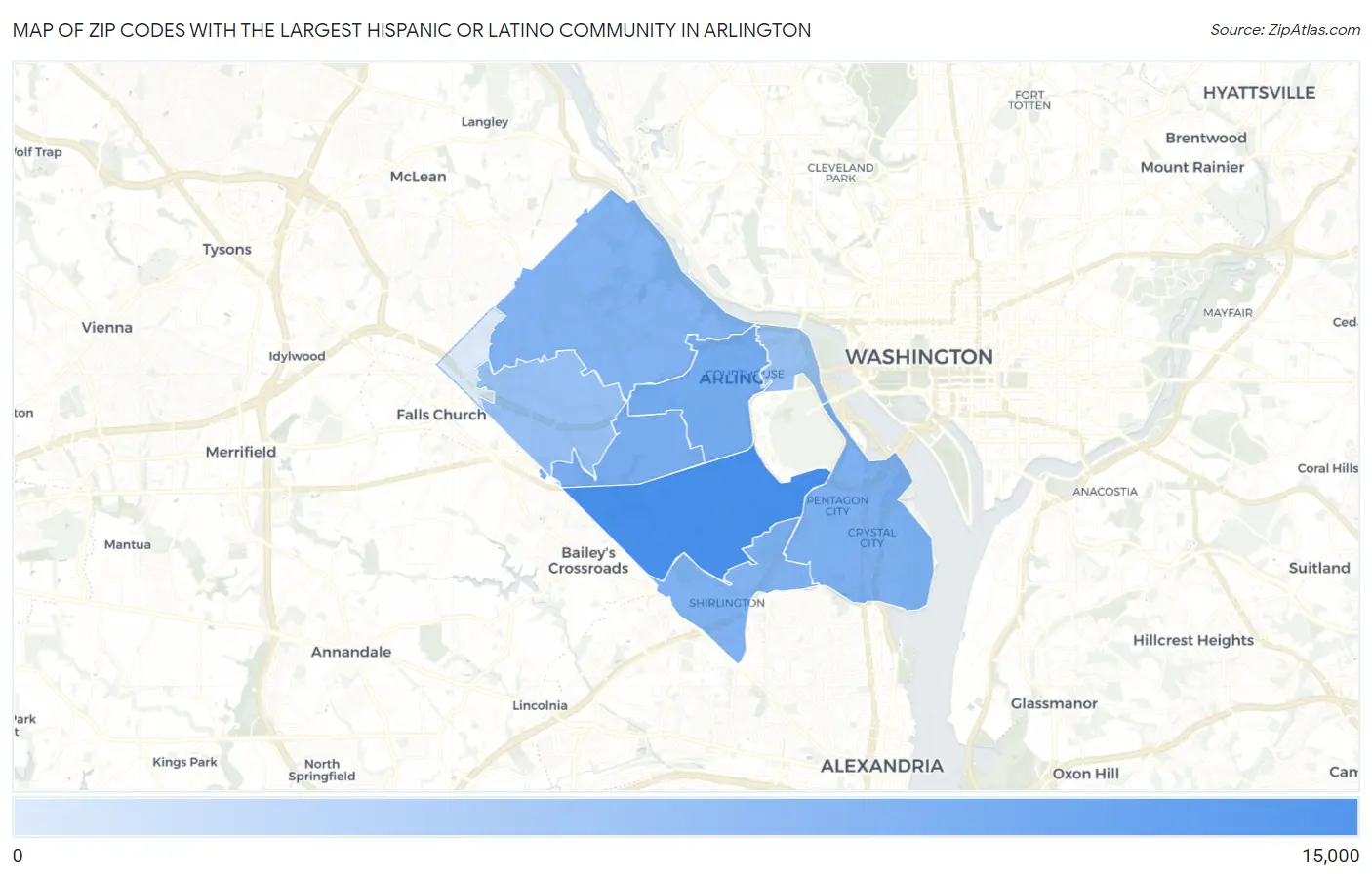 Zip Codes with the Largest Hispanic or Latino Community in Arlington Map