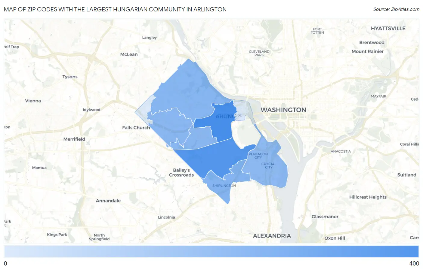 Zip Codes with the Largest Hungarian Community in Arlington Map