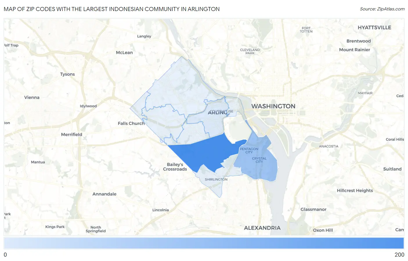 Zip Codes with the Largest Indonesian Community in Arlington Map
