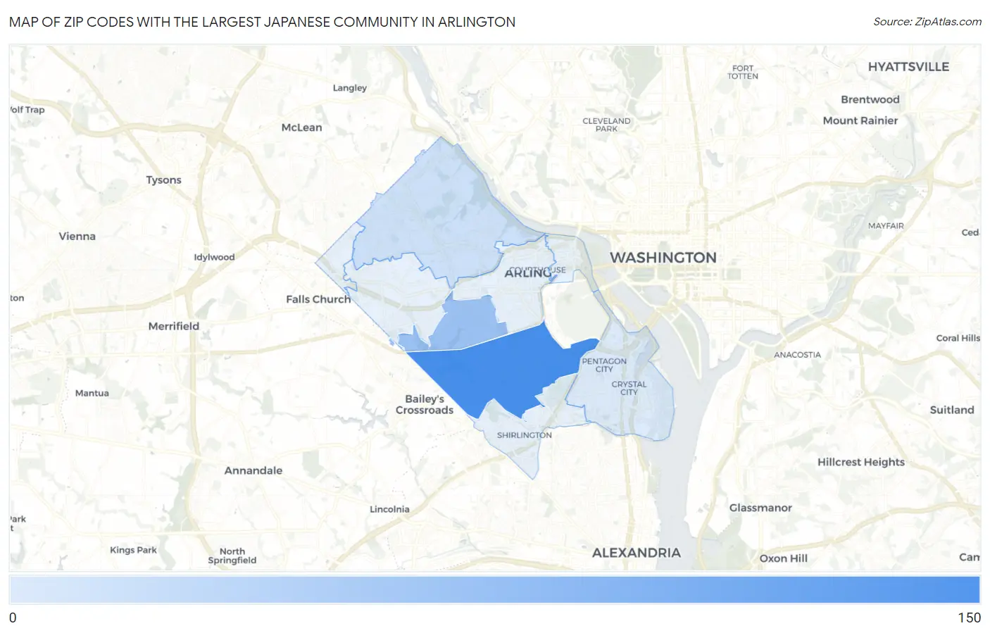 Zip Codes with the Largest Japanese Community in Arlington Map