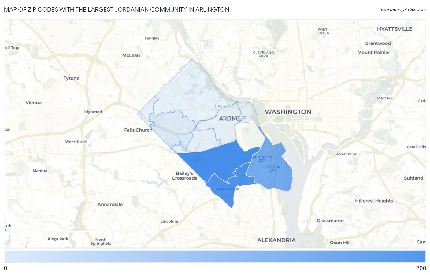 Zip Codes with the Largest Jordanian Community in Arlington Map