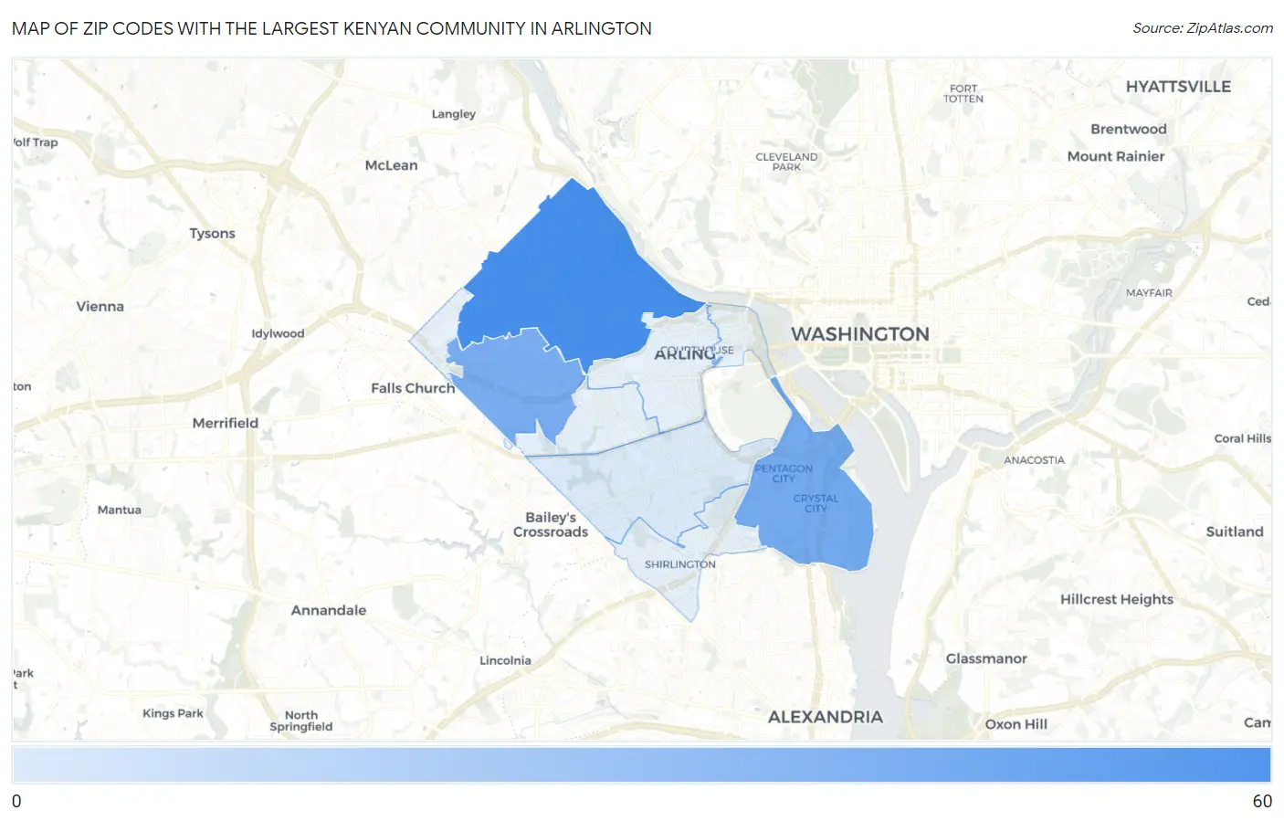 Zip Codes with the Largest Kenyan Community in Arlington Map