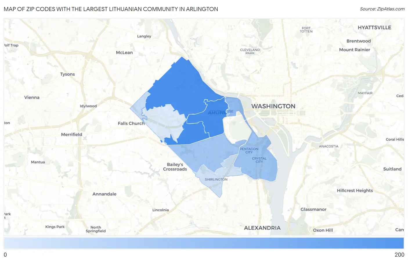 Zip Codes with the Largest Lithuanian Community in Arlington Map