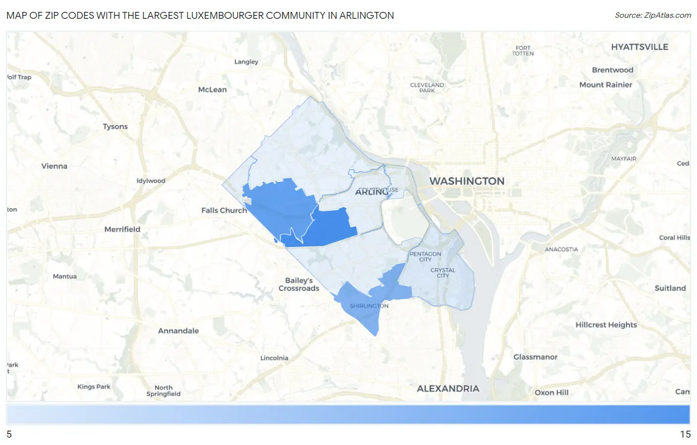 Zip Codes with the Largest Luxembourger Community in Arlington Map