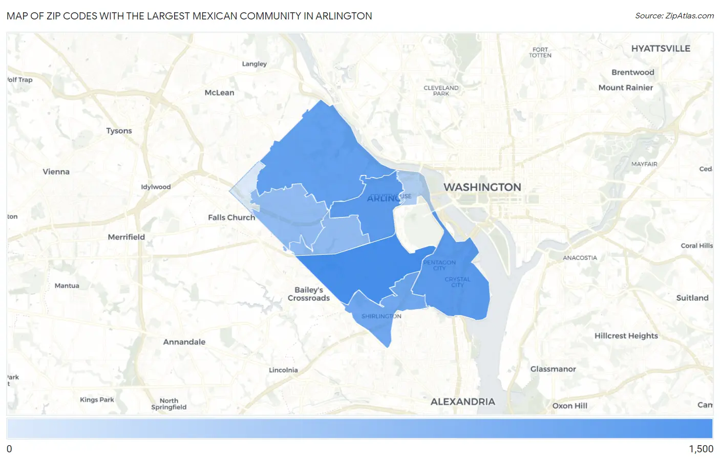 Zip Codes with the Largest Mexican Community in Arlington Map