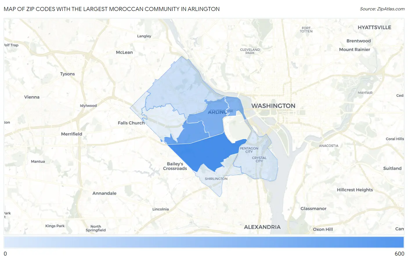 Zip Codes with the Largest Moroccan Community in Arlington Map