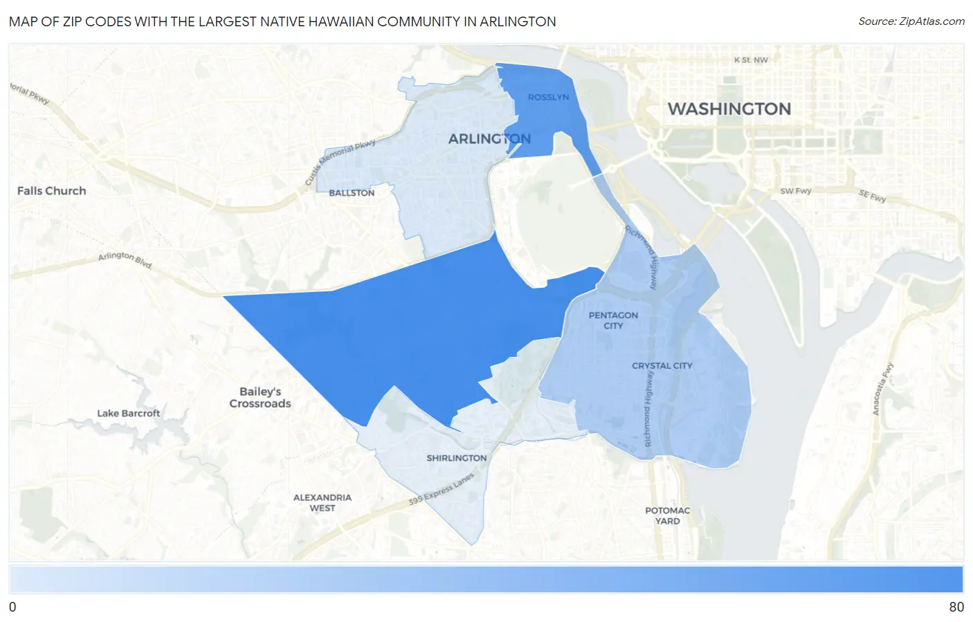 Zip Codes with the Largest Native Hawaiian Community in Arlington Map