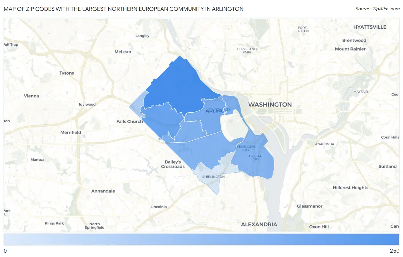Zip Codes with the Largest Northern European Community in Arlington Map