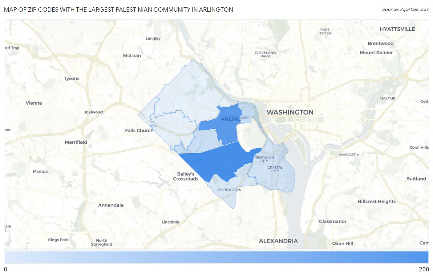 Zip Codes with the Largest Palestinian Community in Arlington Map