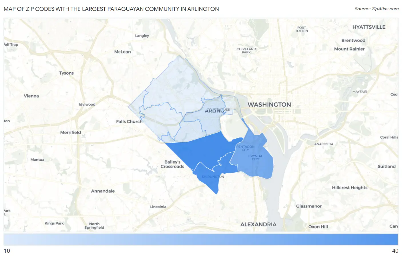 Zip Codes with the Largest Paraguayan Community in Arlington Map