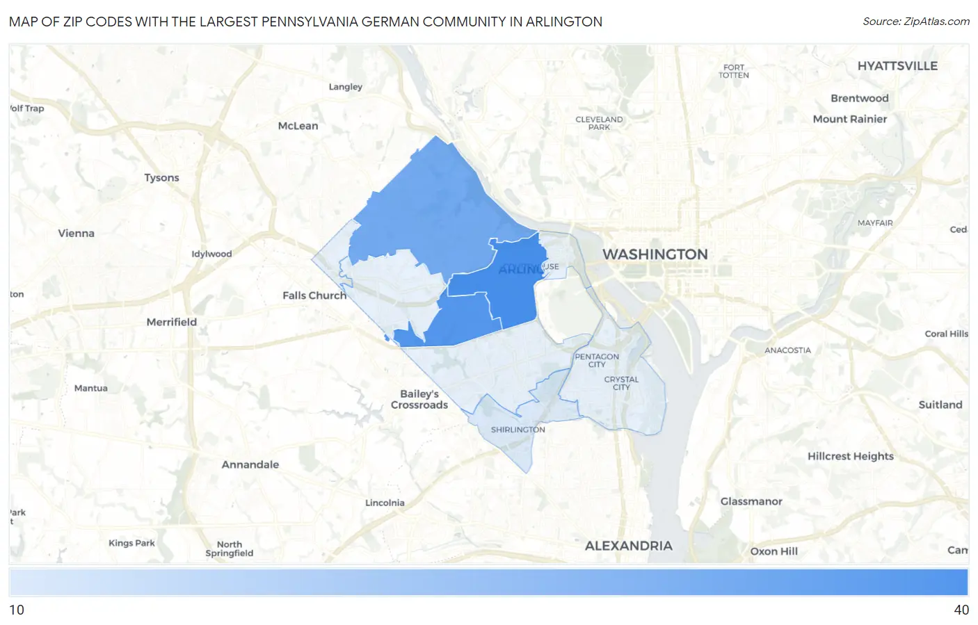 Zip Codes with the Largest Pennsylvania German Community in Arlington Map