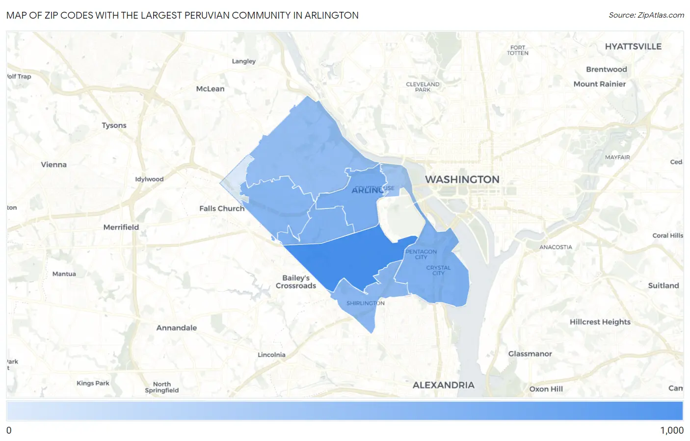 Zip Codes with the Largest Peruvian Community in Arlington Map