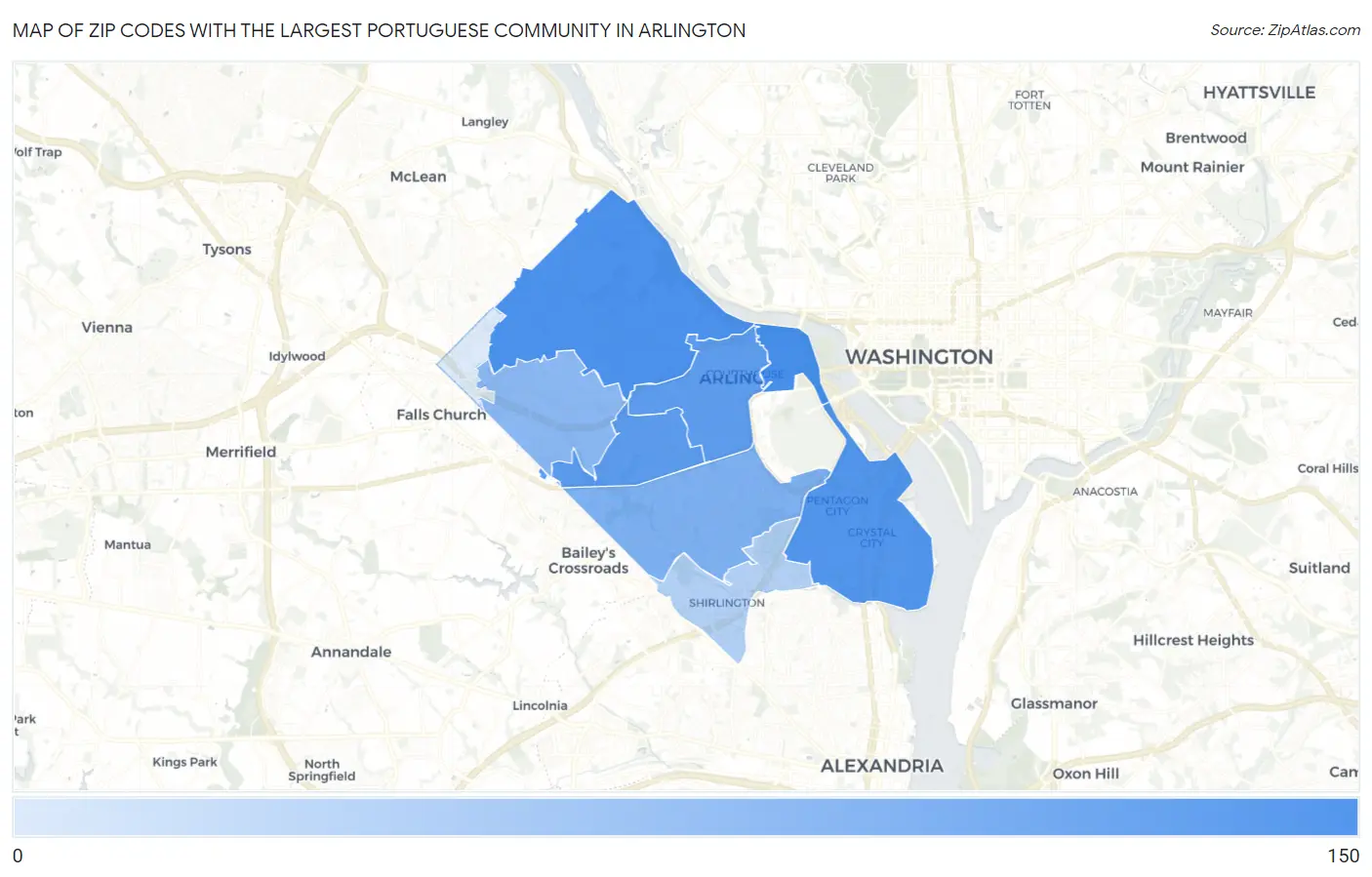 Zip Codes with the Largest Portuguese Community in Arlington Map