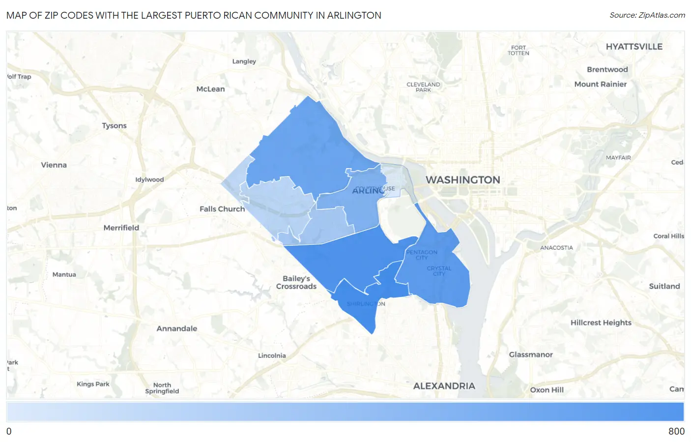 Zip Codes with the Largest Puerto Rican Community in Arlington Map