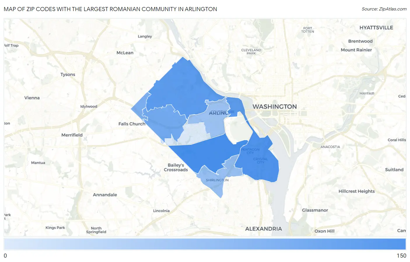 Zip Codes with the Largest Romanian Community in Arlington Map