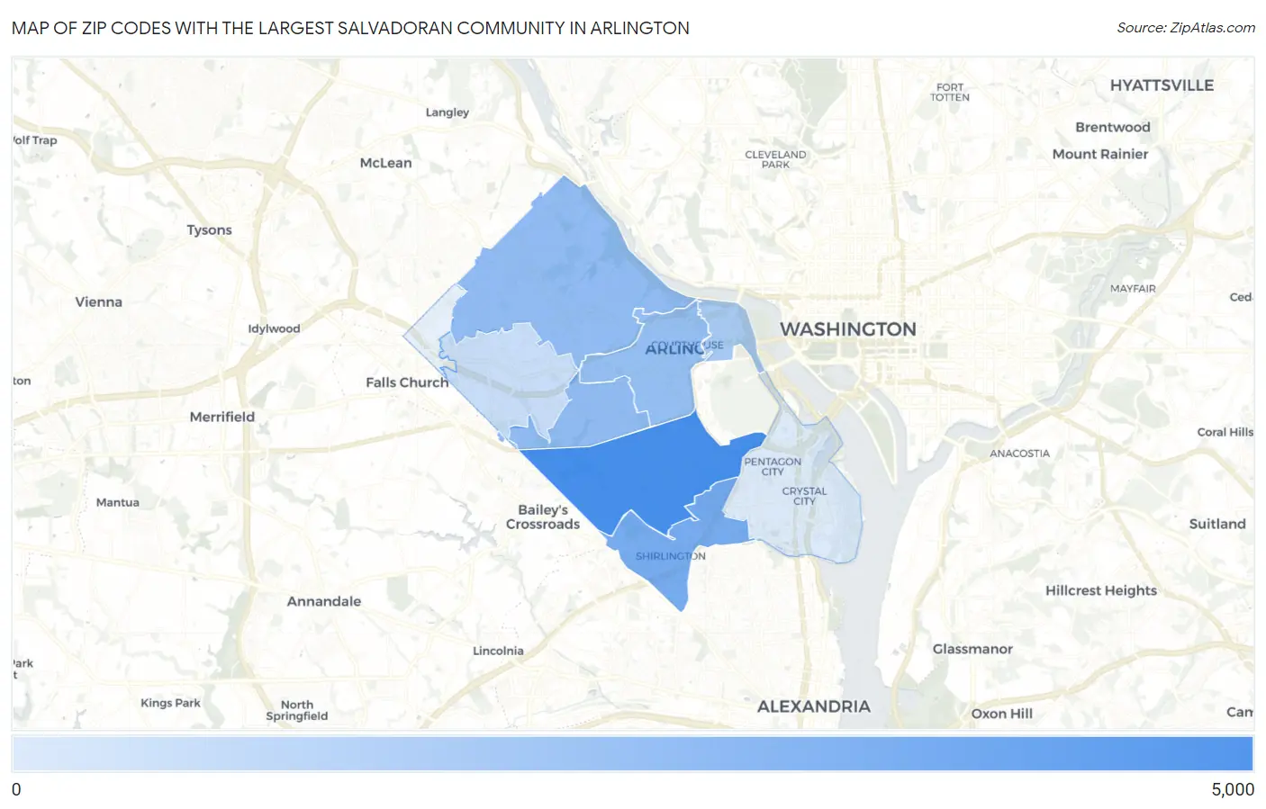 Zip Codes with the Largest Salvadoran Community in Arlington Map