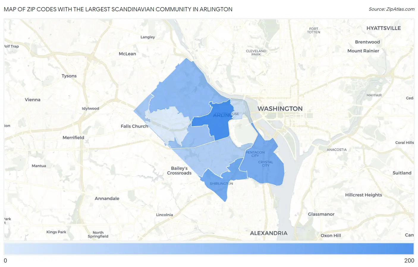 Zip Codes with the Largest Scandinavian Community in Arlington Map