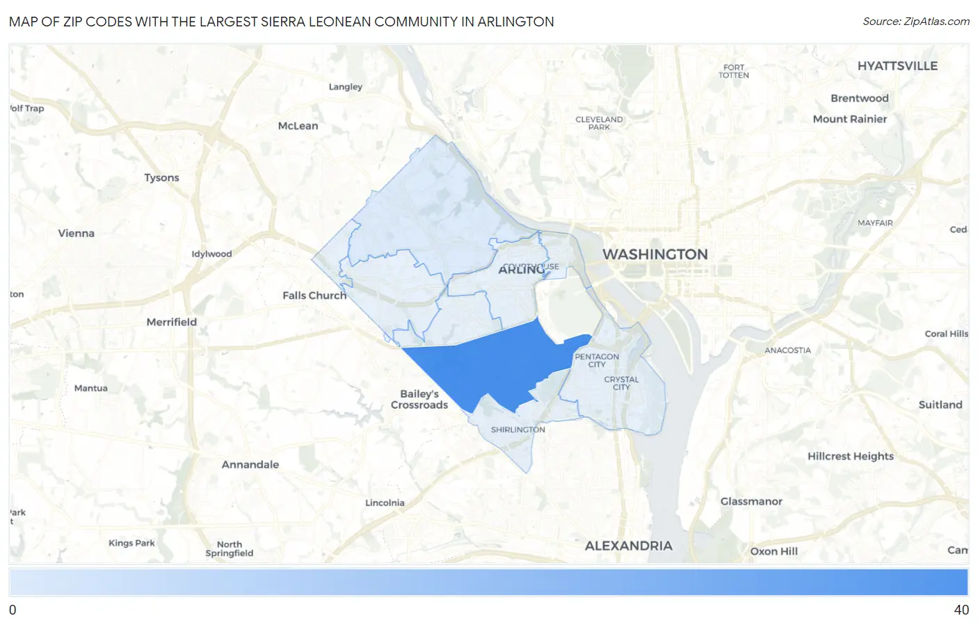 Zip Codes with the Largest Sierra Leonean Community in Arlington Map