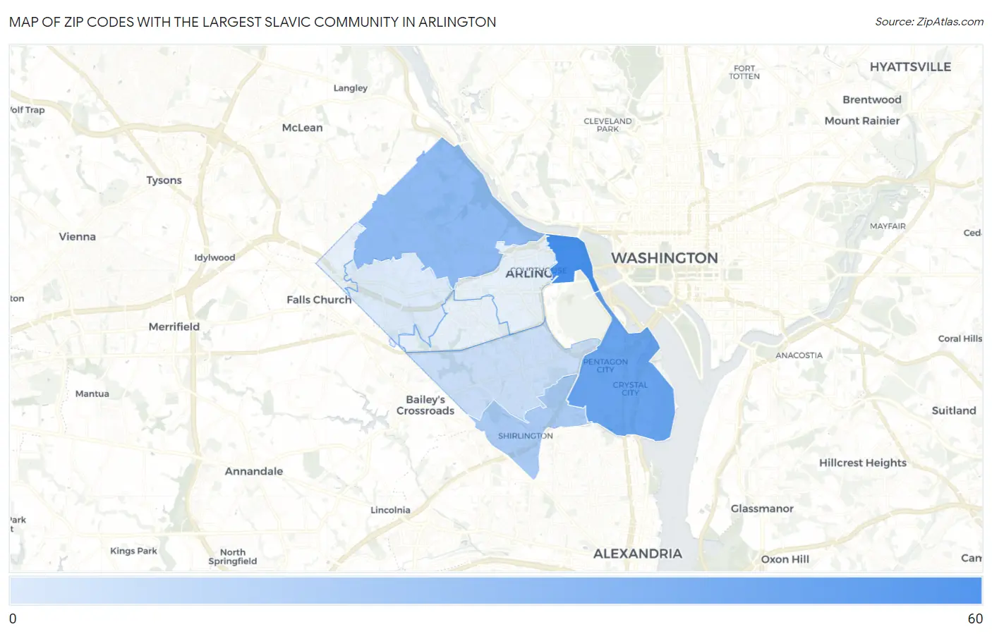 Zip Codes with the Largest Slavic Community in Arlington Map