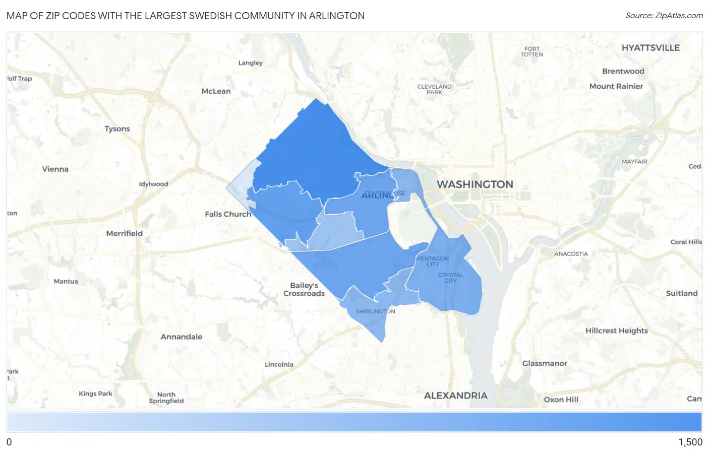 Zip Codes with the Largest Swedish Community in Arlington Map