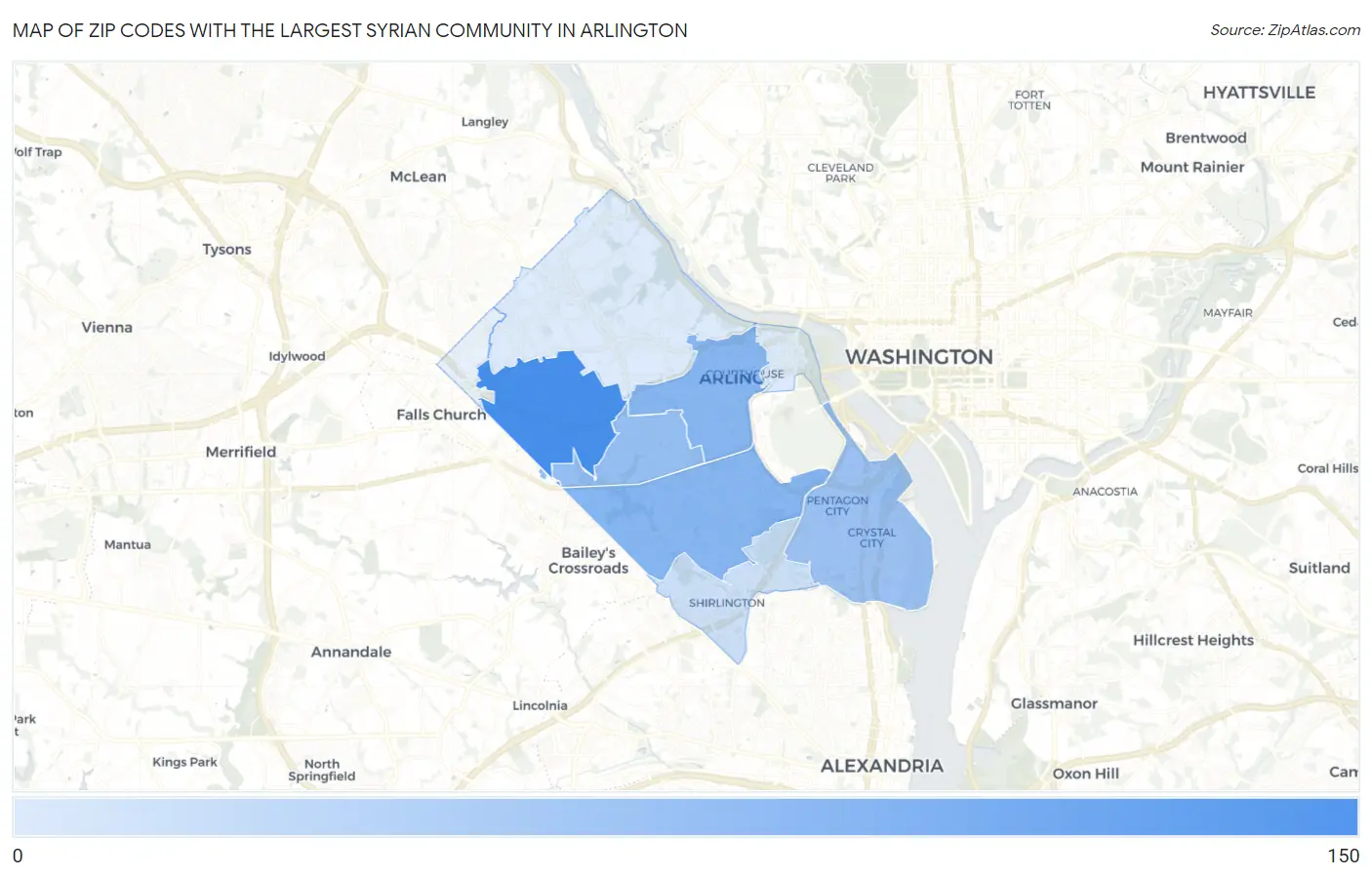 Zip Codes with the Largest Syrian Community in Arlington Map