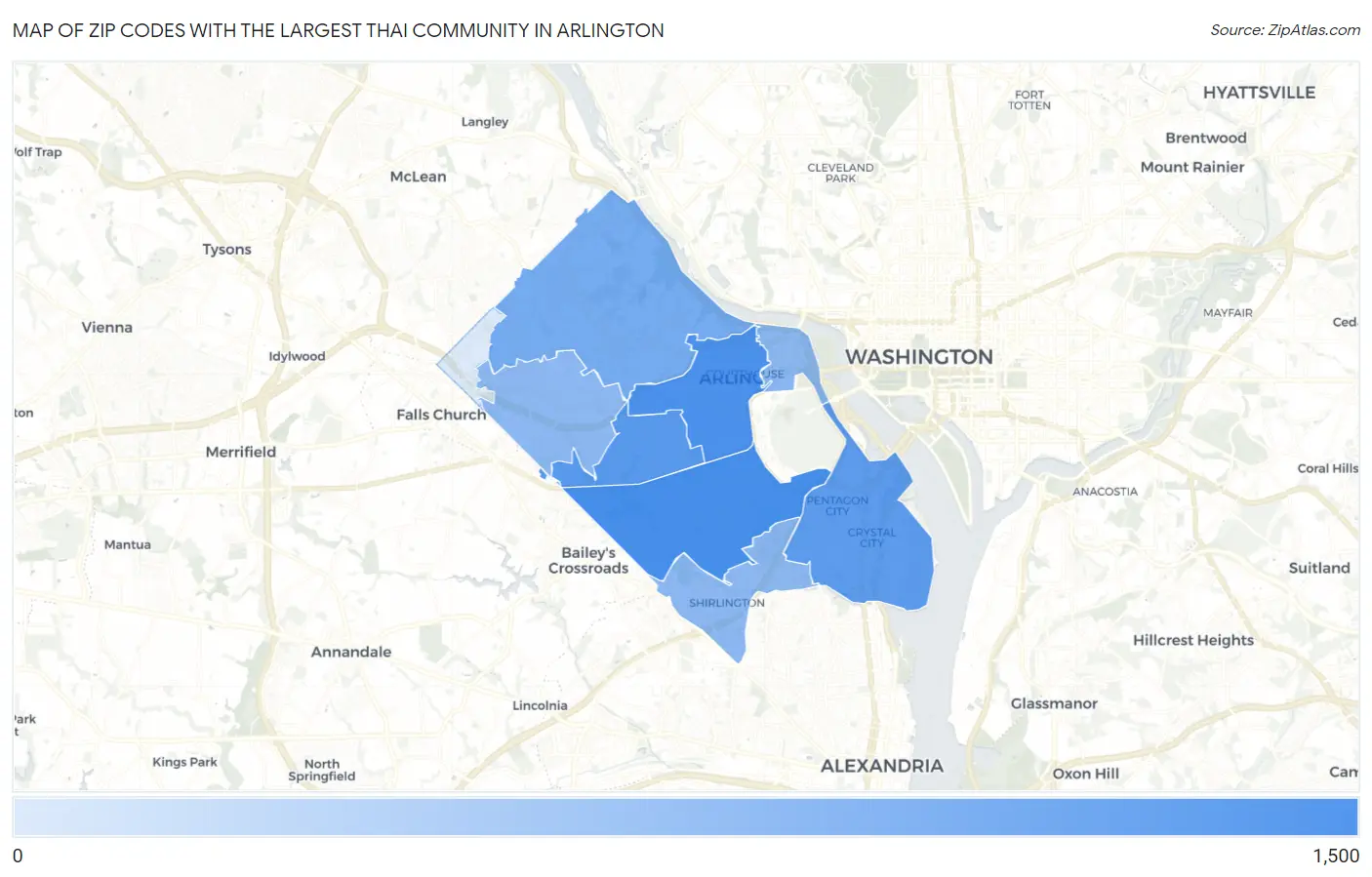 Zip Codes with the Largest Thai Community in Arlington Map