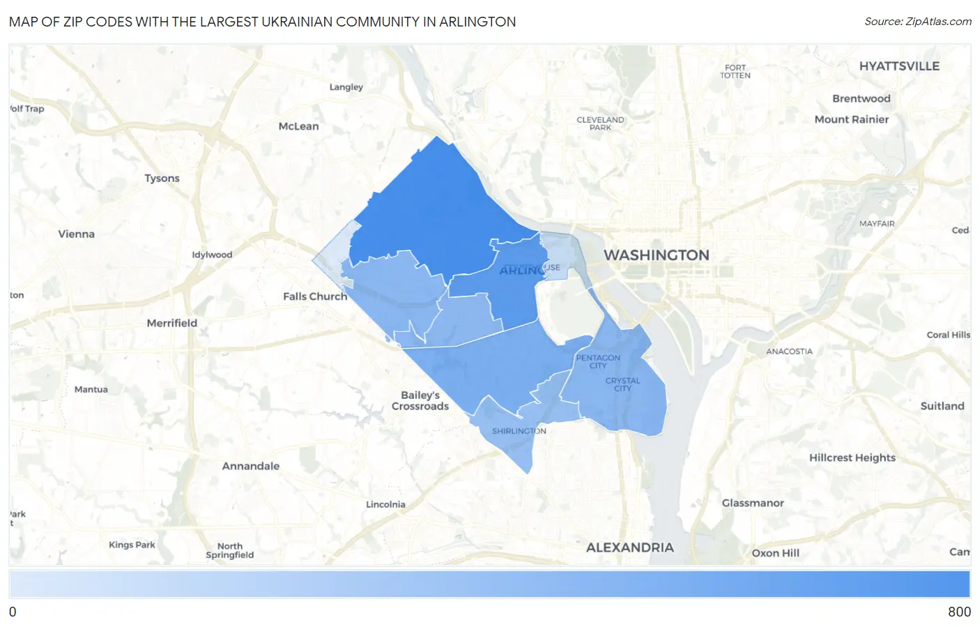 Zip Codes with the Largest Ukrainian Community in Arlington Map