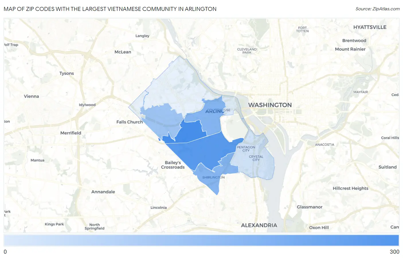 Zip Codes with the Largest Vietnamese Community in Arlington Map
