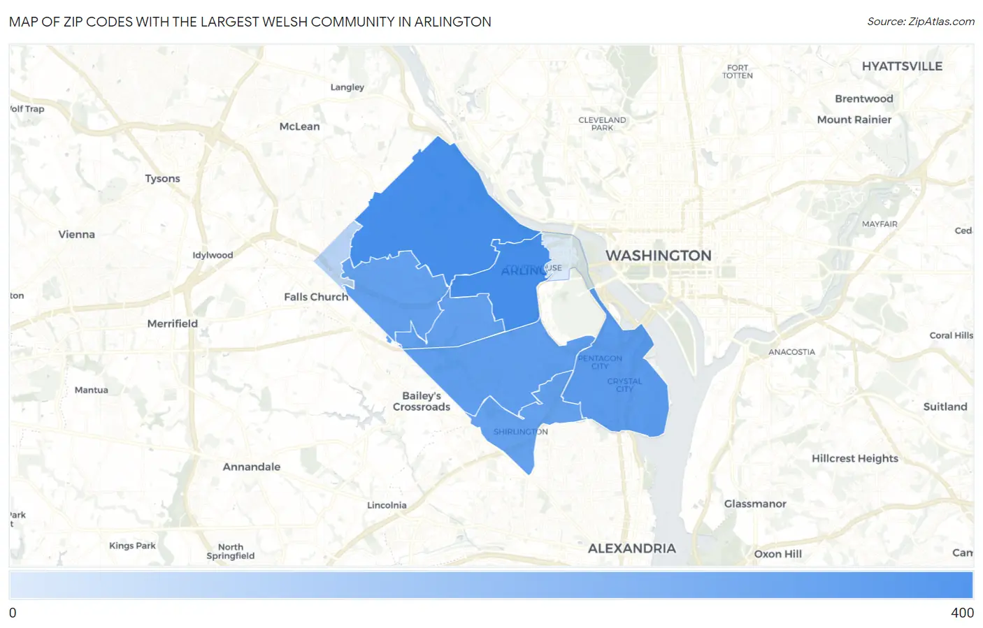 Zip Codes with the Largest Welsh Community in Arlington Map