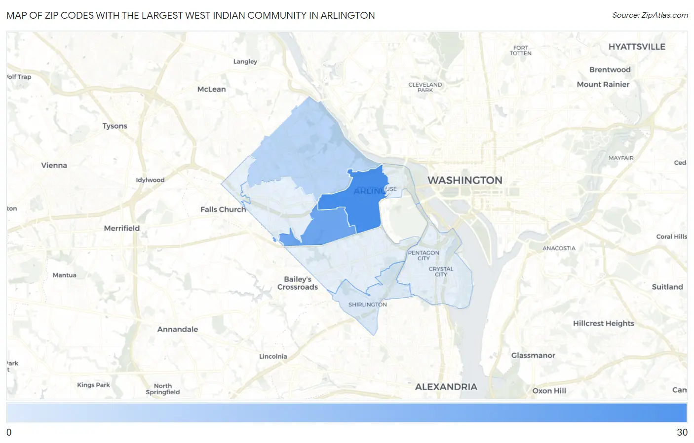 Zip Codes with the Largest West Indian Community in Arlington Map