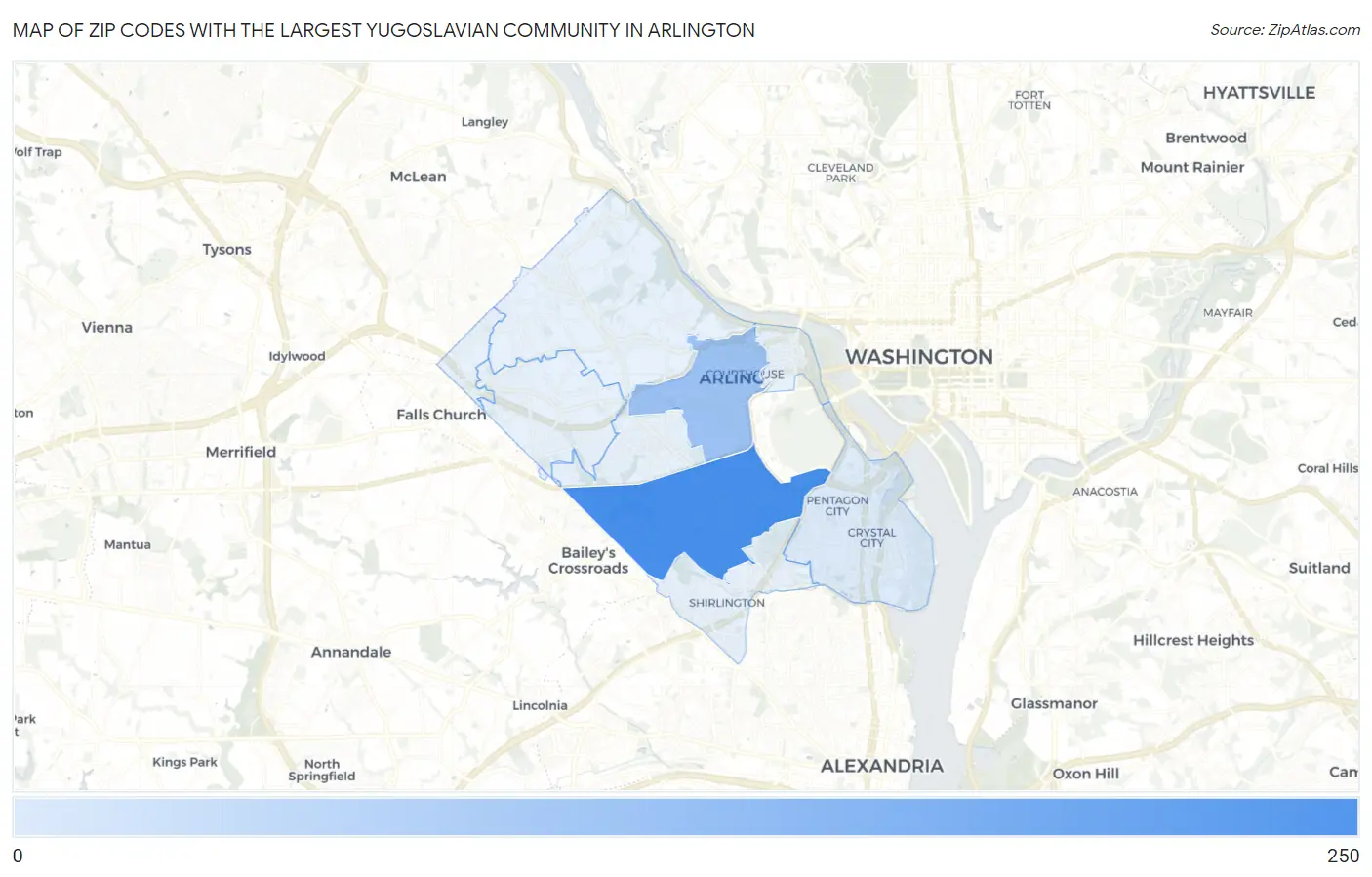 Zip Codes with the Largest Yugoslavian Community in Arlington Map