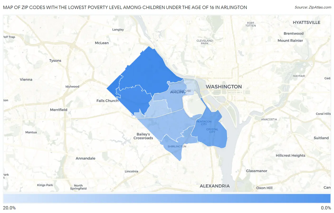 Zip Codes with the Lowest Poverty Level Among Children Under the Age of 16 in Arlington Map
