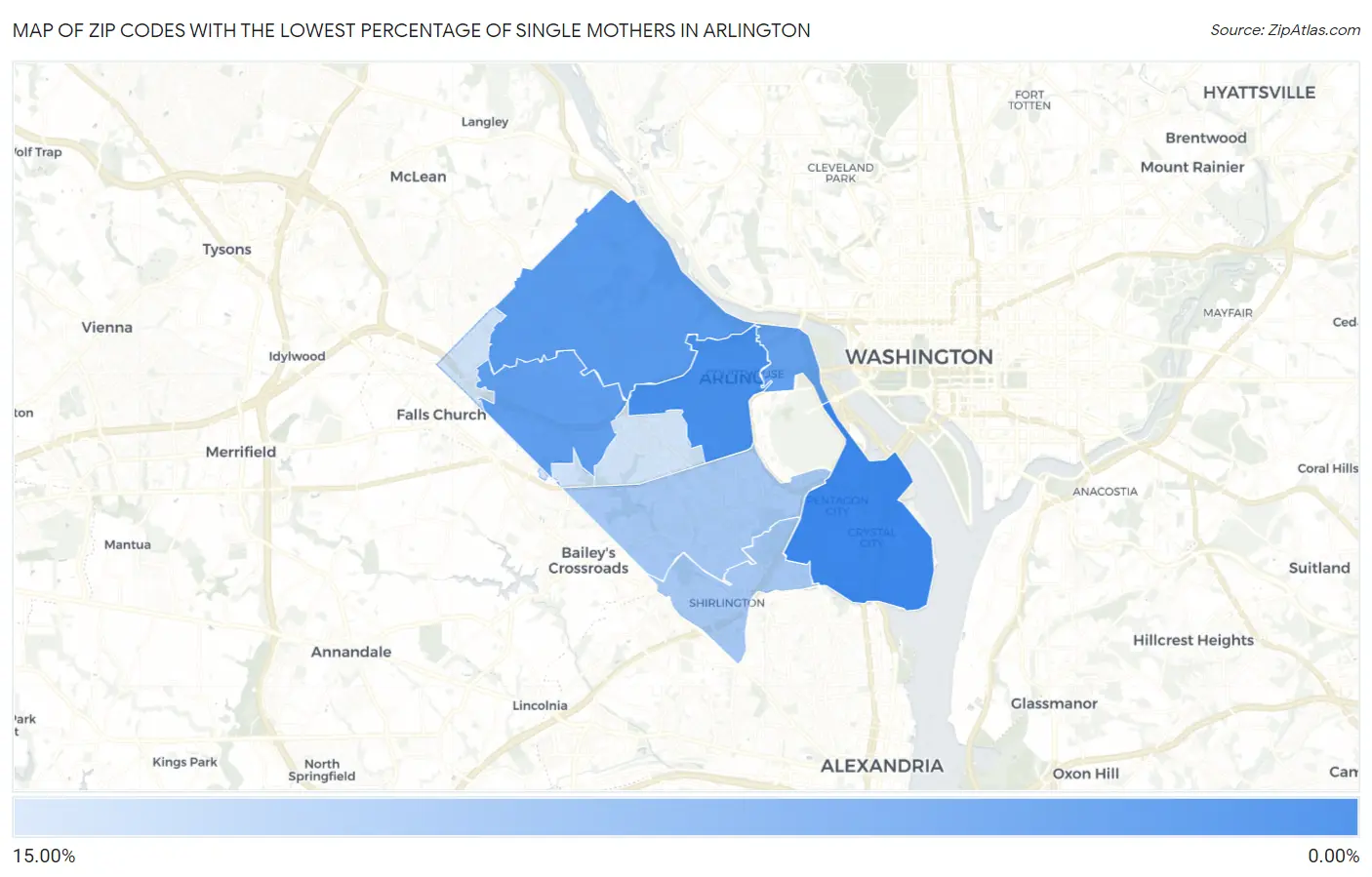 Zip Codes with the Lowest Percentage of Single Mothers in Arlington Map