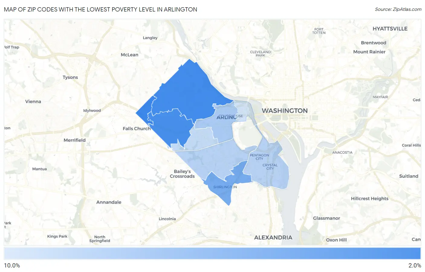 Zip Codes with the Lowest Poverty Level in Arlington Map