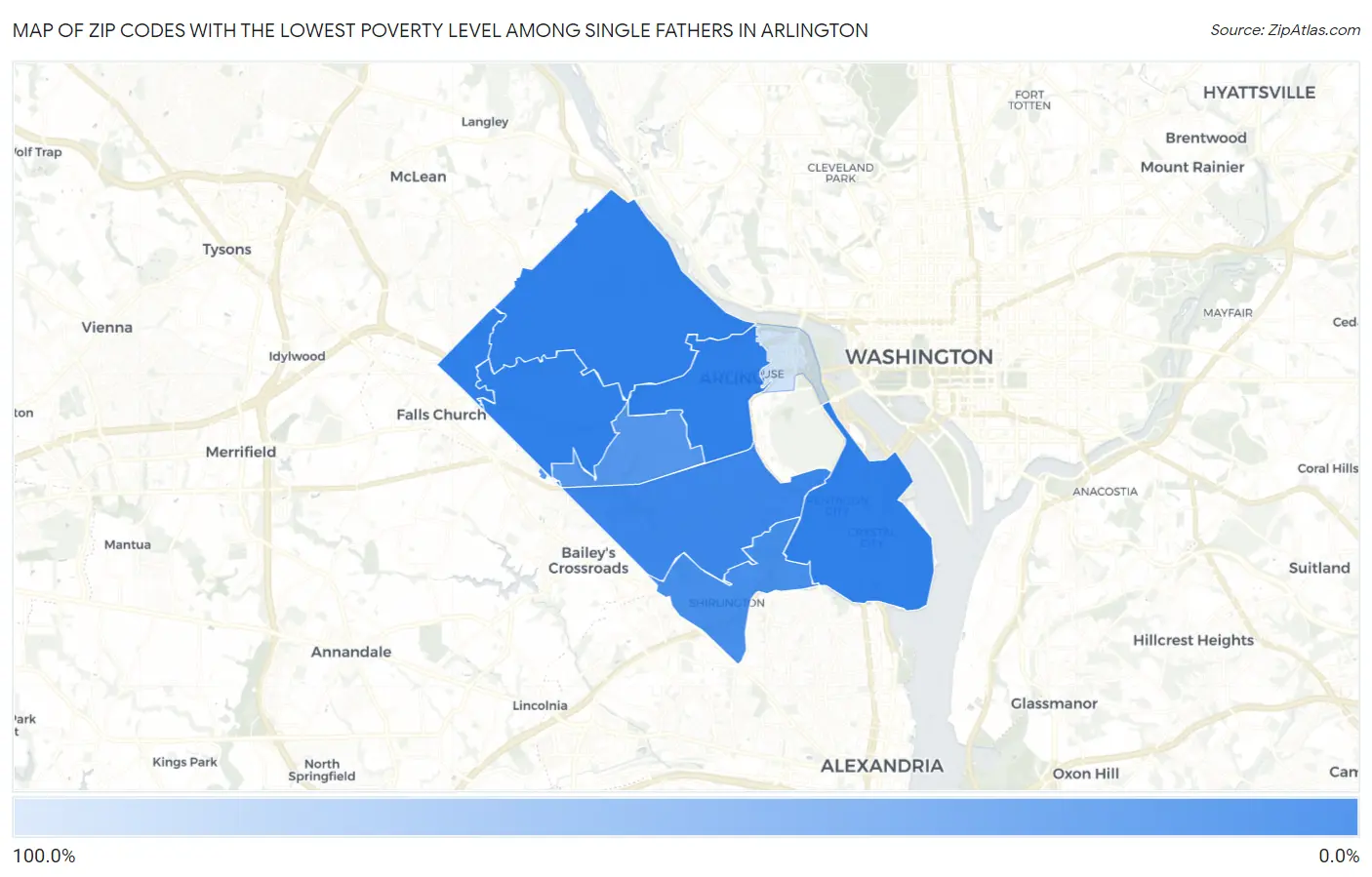 Zip Codes with the Lowest Poverty Level Among Single Fathers in Arlington Map