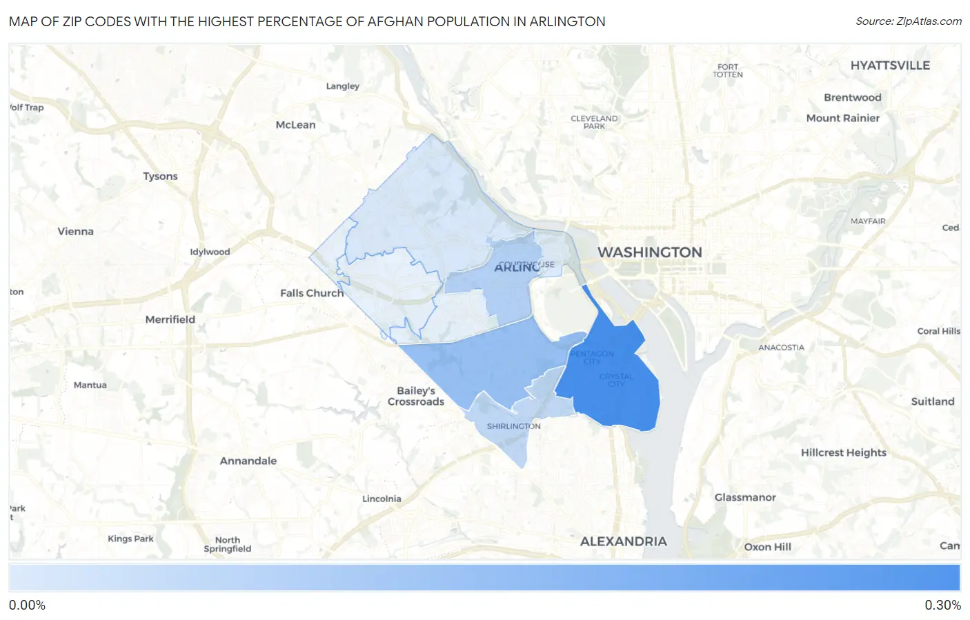 Zip Codes with the Highest Percentage of Afghan Population in Arlington Map