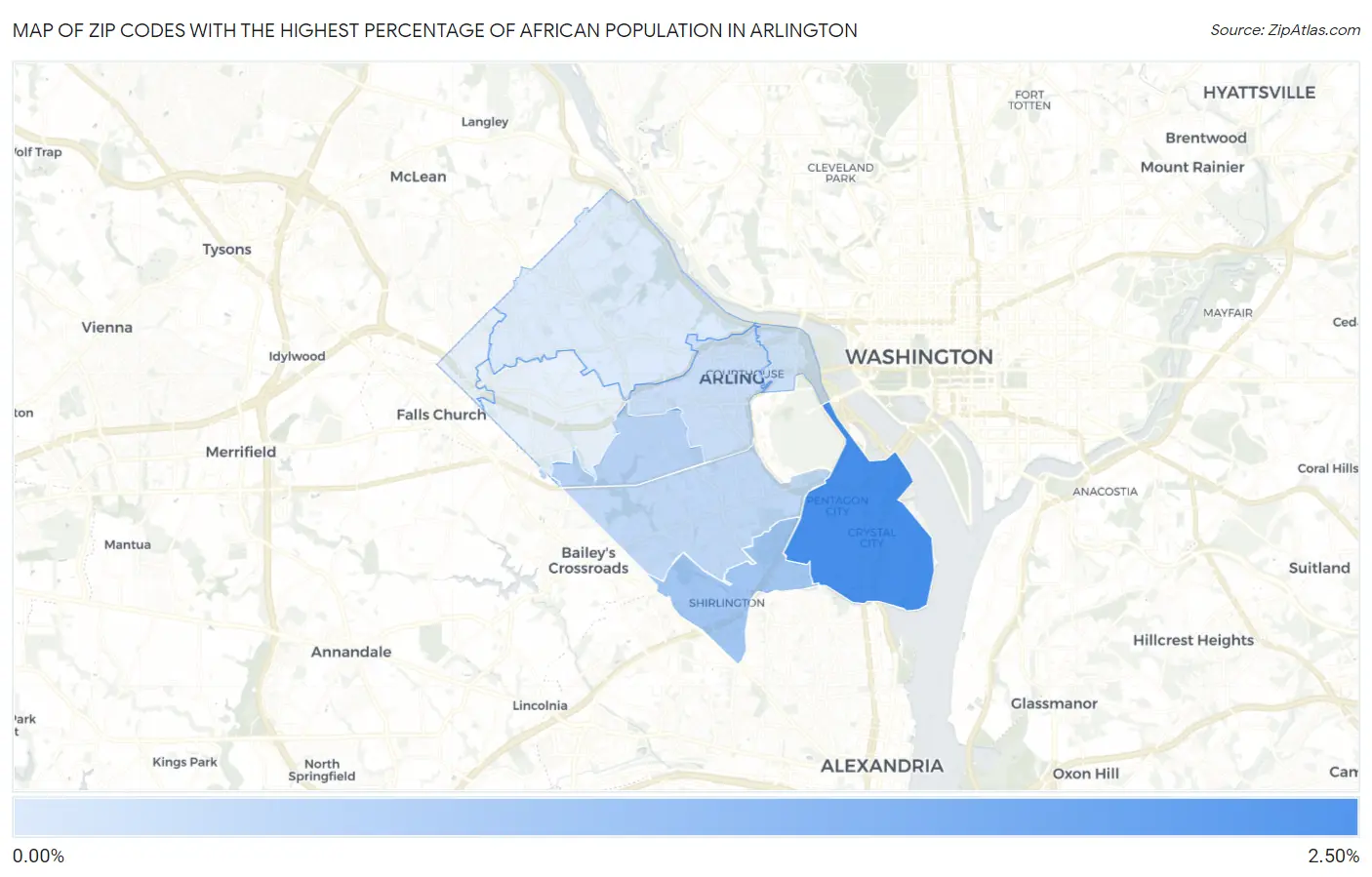 Zip Codes with the Highest Percentage of African Population in Arlington Map