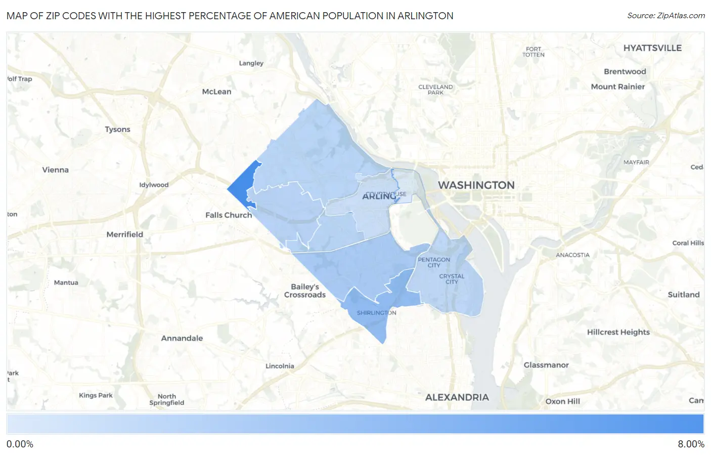 Zip Codes with the Highest Percentage of American Population in Arlington Map