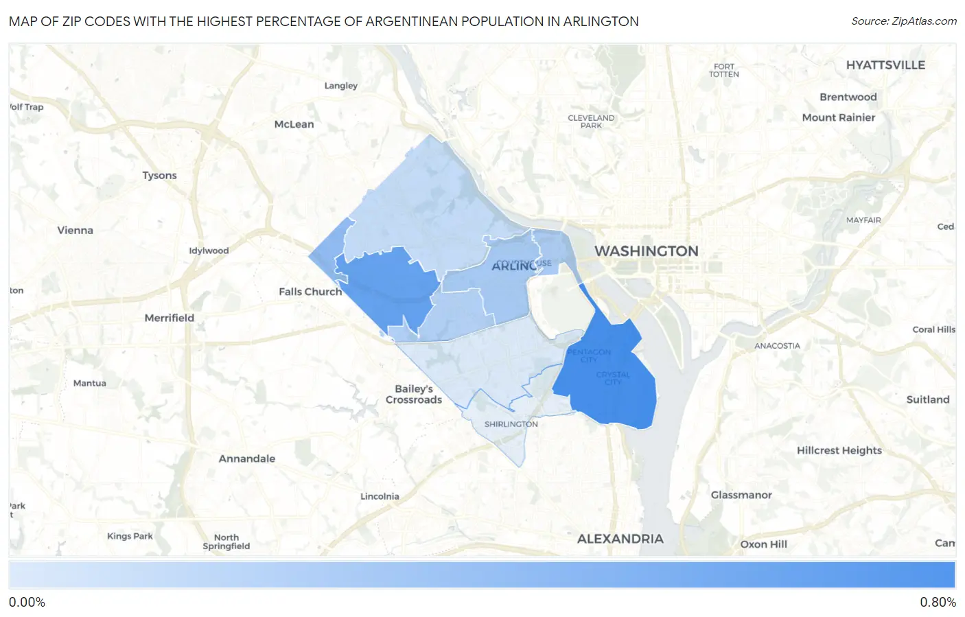 Zip Codes with the Highest Percentage of Argentinean Population in Arlington Map
