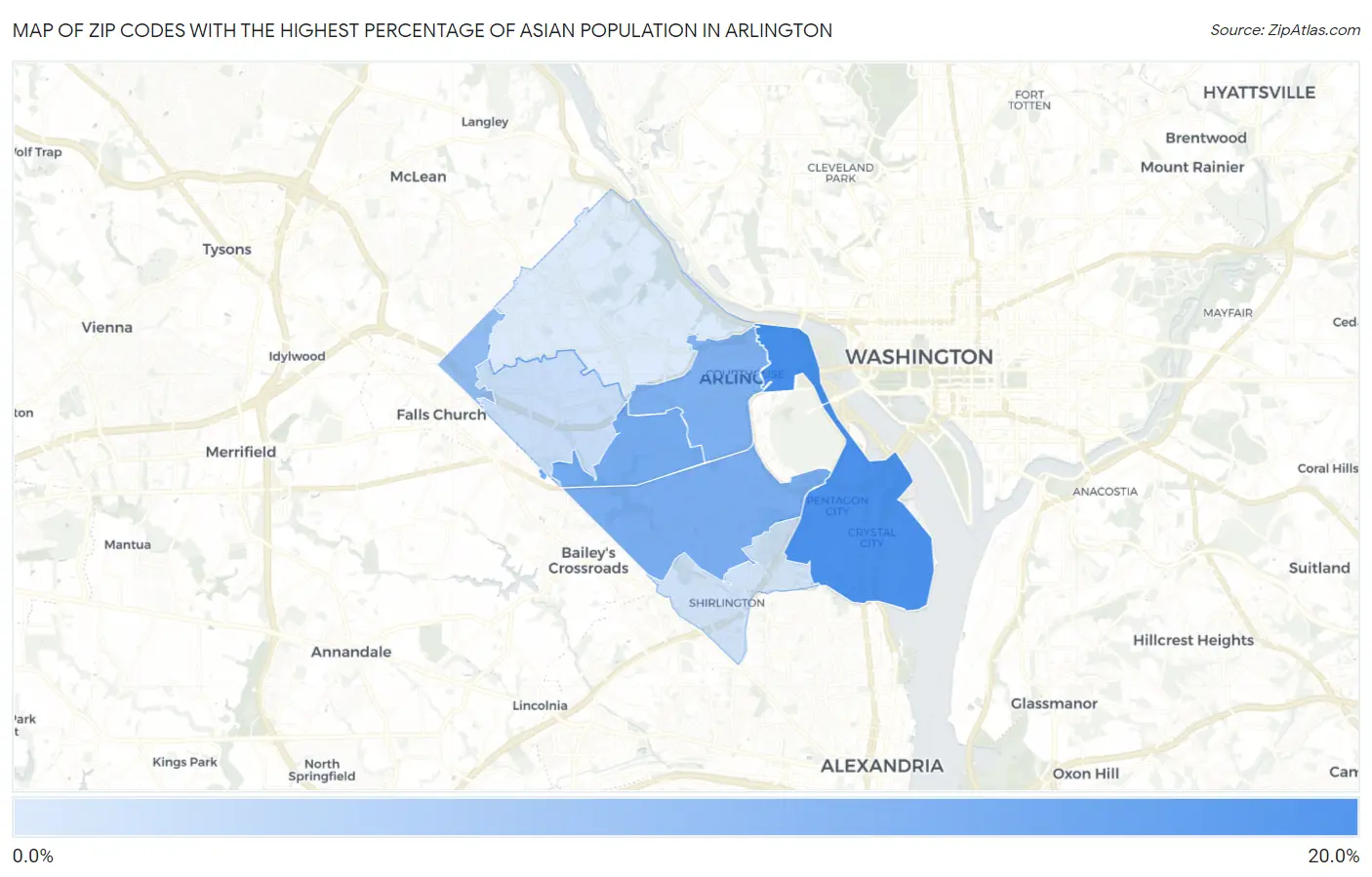 Zip Codes with the Highest Percentage of Asian Population in Arlington Map