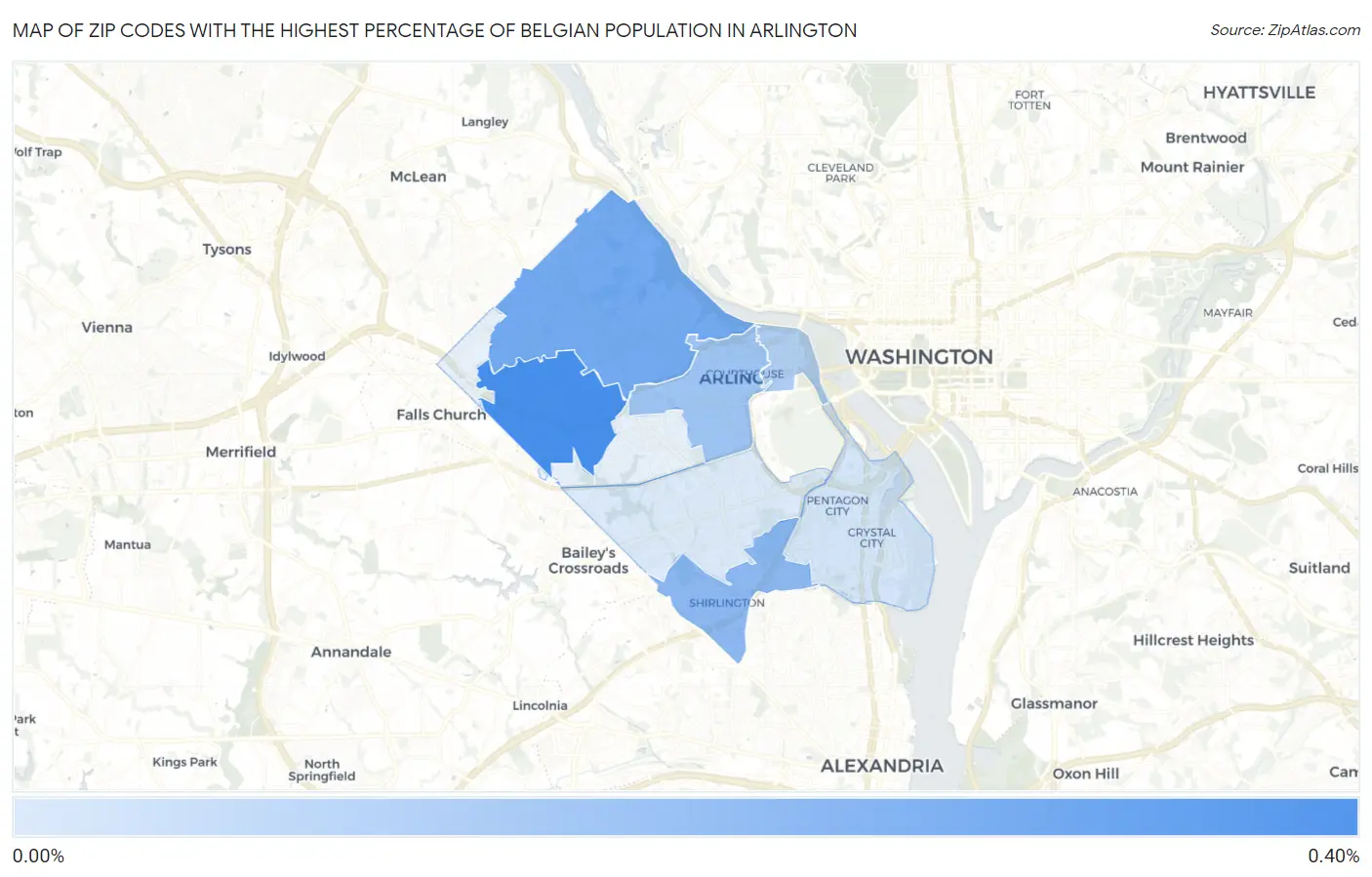 Zip Codes with the Highest Percentage of Belgian Population in Arlington Map