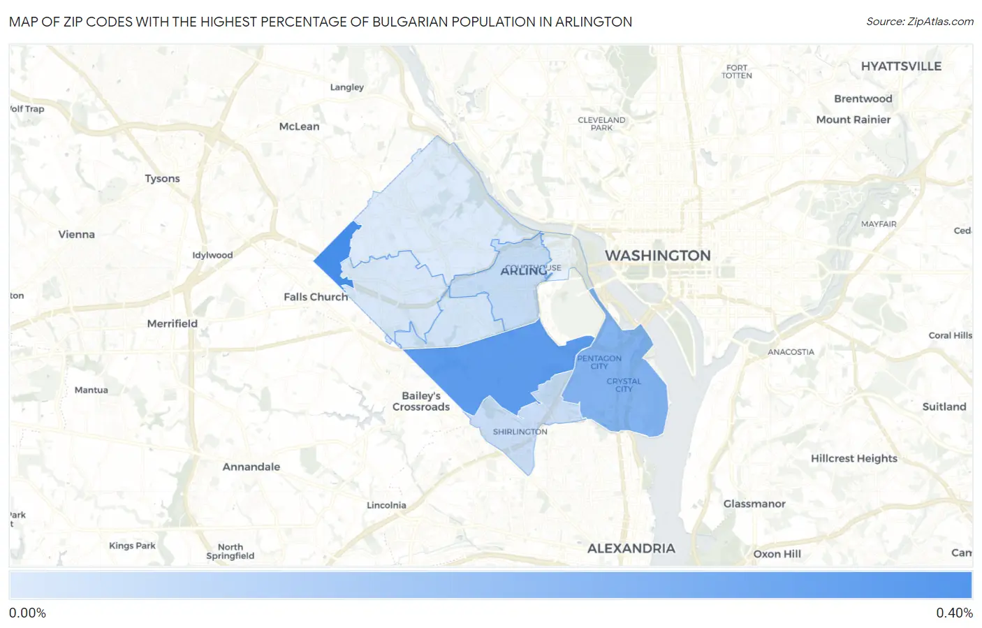 Zip Codes with the Highest Percentage of Bulgarian Population in Arlington Map