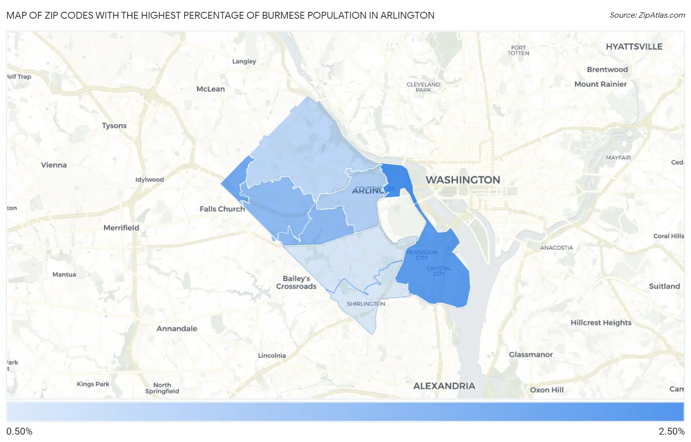 Zip Codes with the Highest Percentage of Burmese Population in Arlington Map