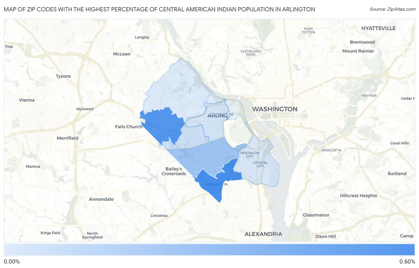 Zip Codes with the Highest Percentage of Central American Indian Population in Arlington Map