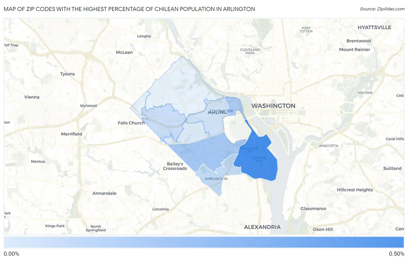 Zip Codes with the Highest Percentage of Chilean Population in Arlington Map