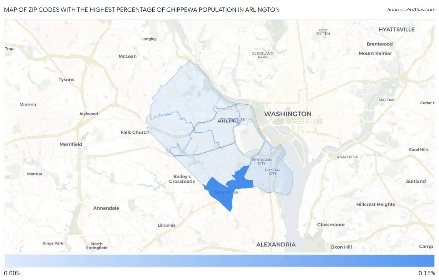 Zip Codes with the Highest Percentage of Chippewa Population in Arlington Map
