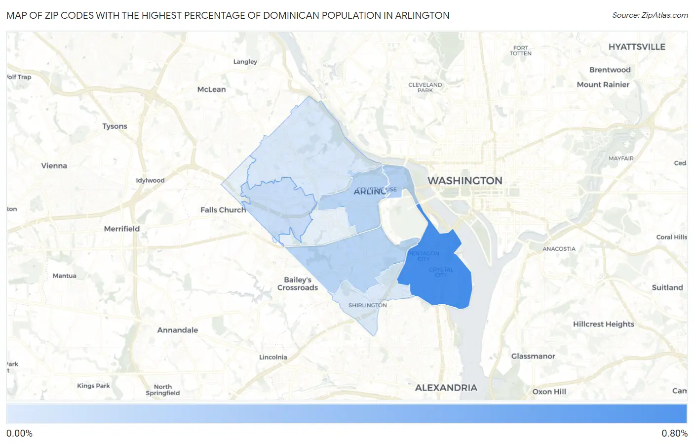 Zip Codes with the Highest Percentage of Dominican Population in Arlington Map